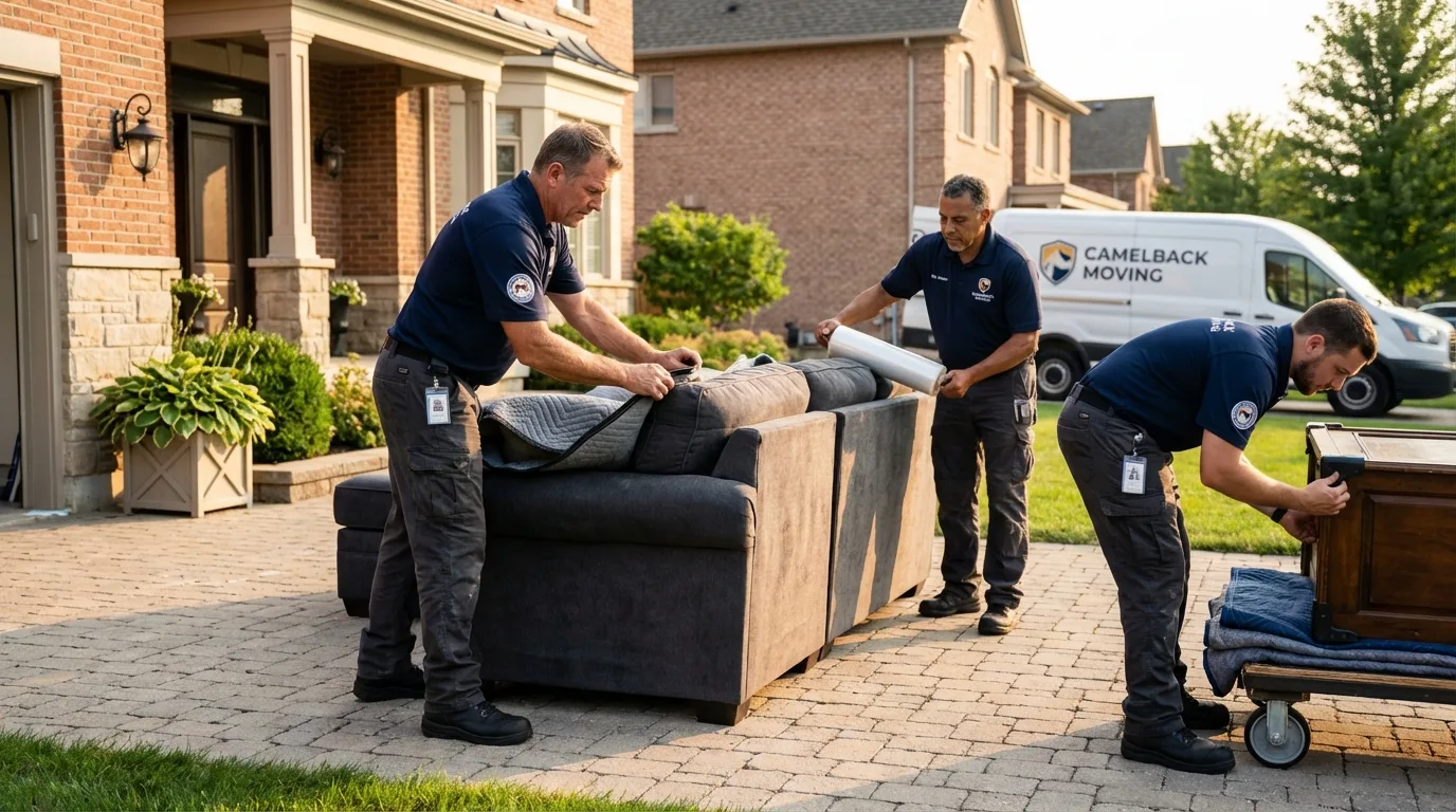 Large estate moving crew wrapping furniture in Maple Grove, MN
